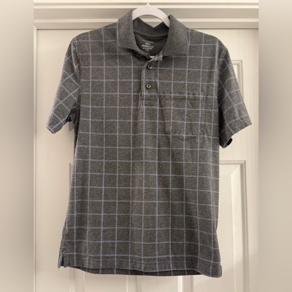 George Mens Gray Check Pattern Polo Shirt Size Small - Picture 1 of 7